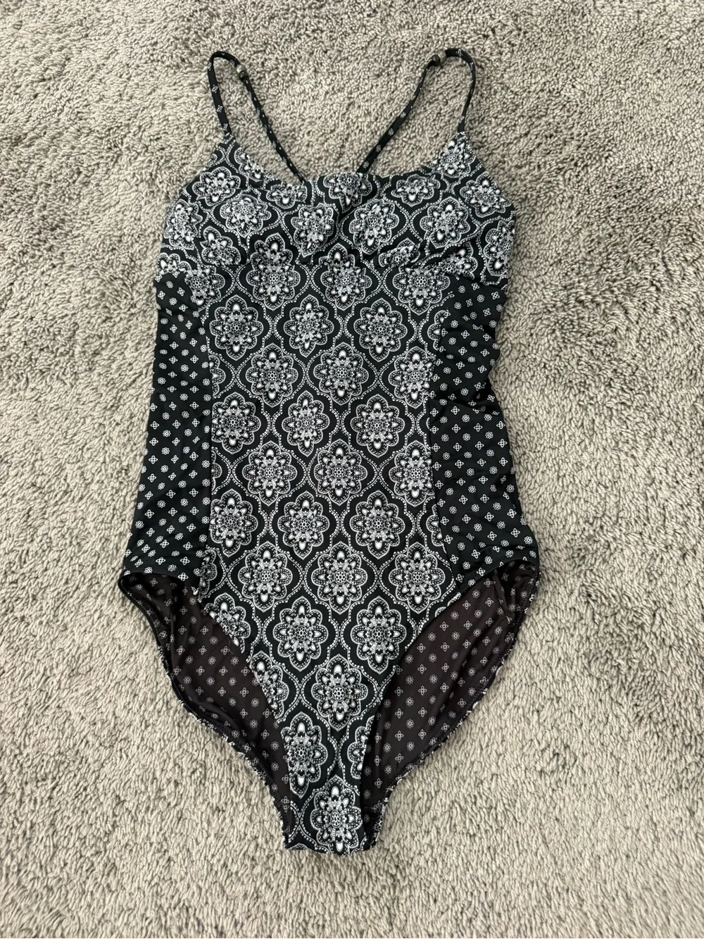 FATFACE Girls' Black & White Patterned One-Piece Swimsuit